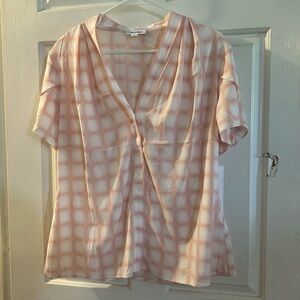 Calvin Klein Soft Pink Grid V-Neck Blouse